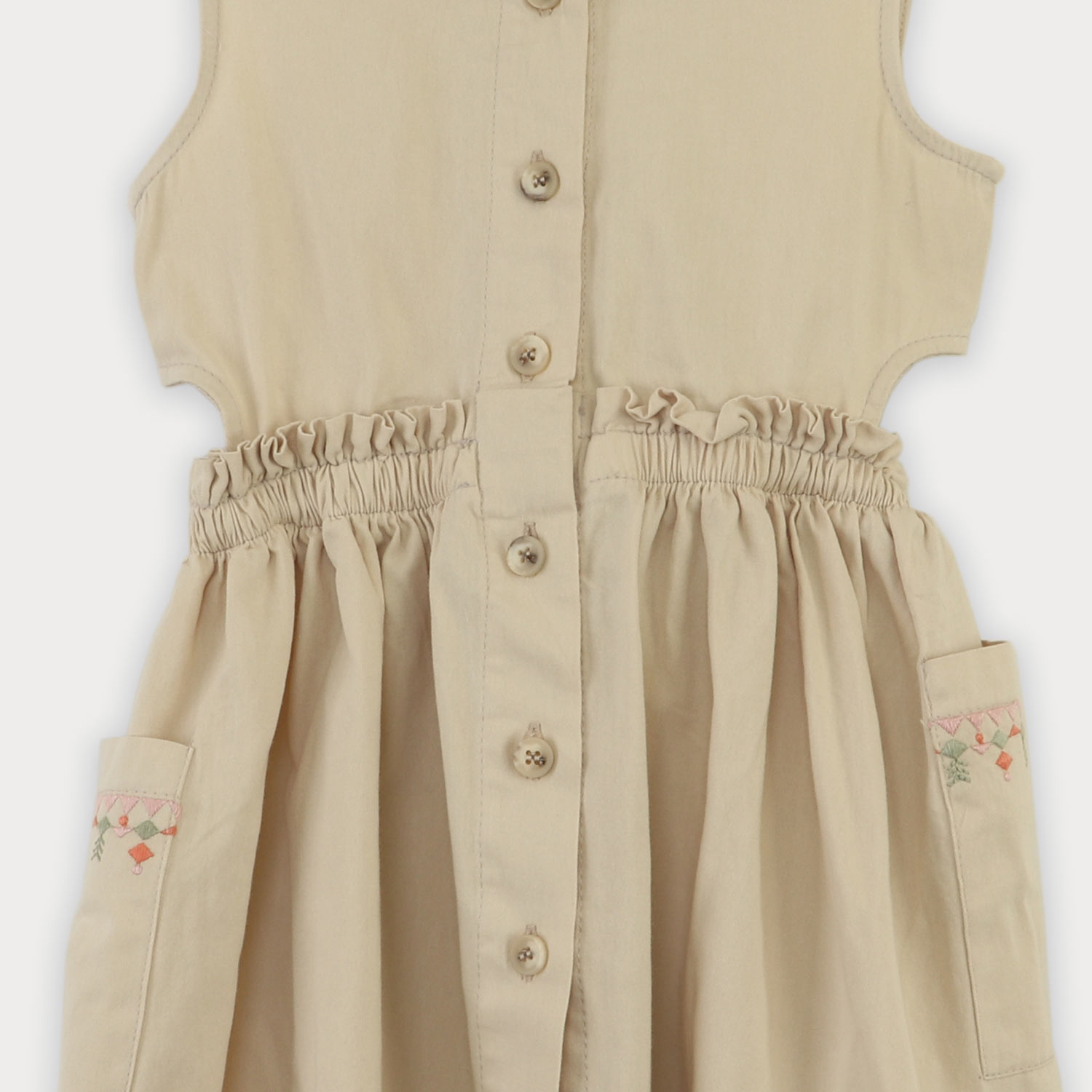 پیراهن کتان کمر کش آستین حلقه ای