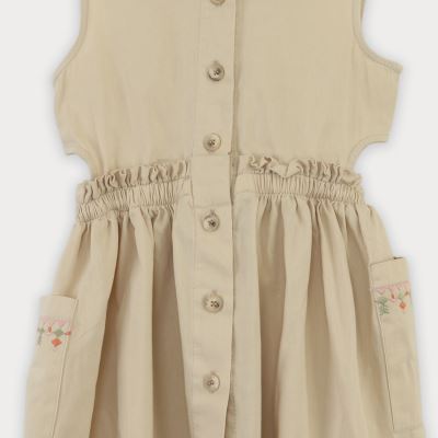 پیراهن کتان کمر کش آستین حلقه ای