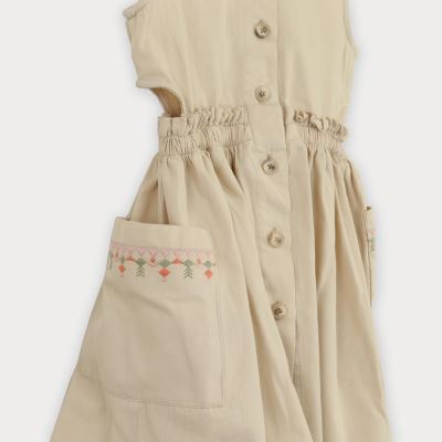 پیراهن کتان کمر کش آستین حلقه ای