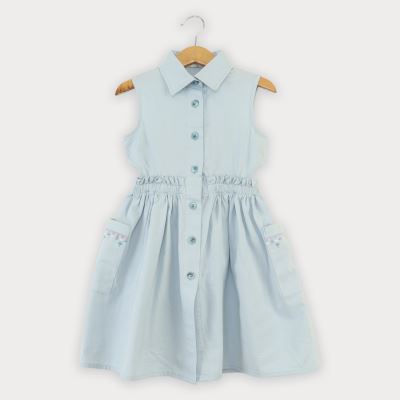 پیراهن کتان کمر کش آستین حلقه ای