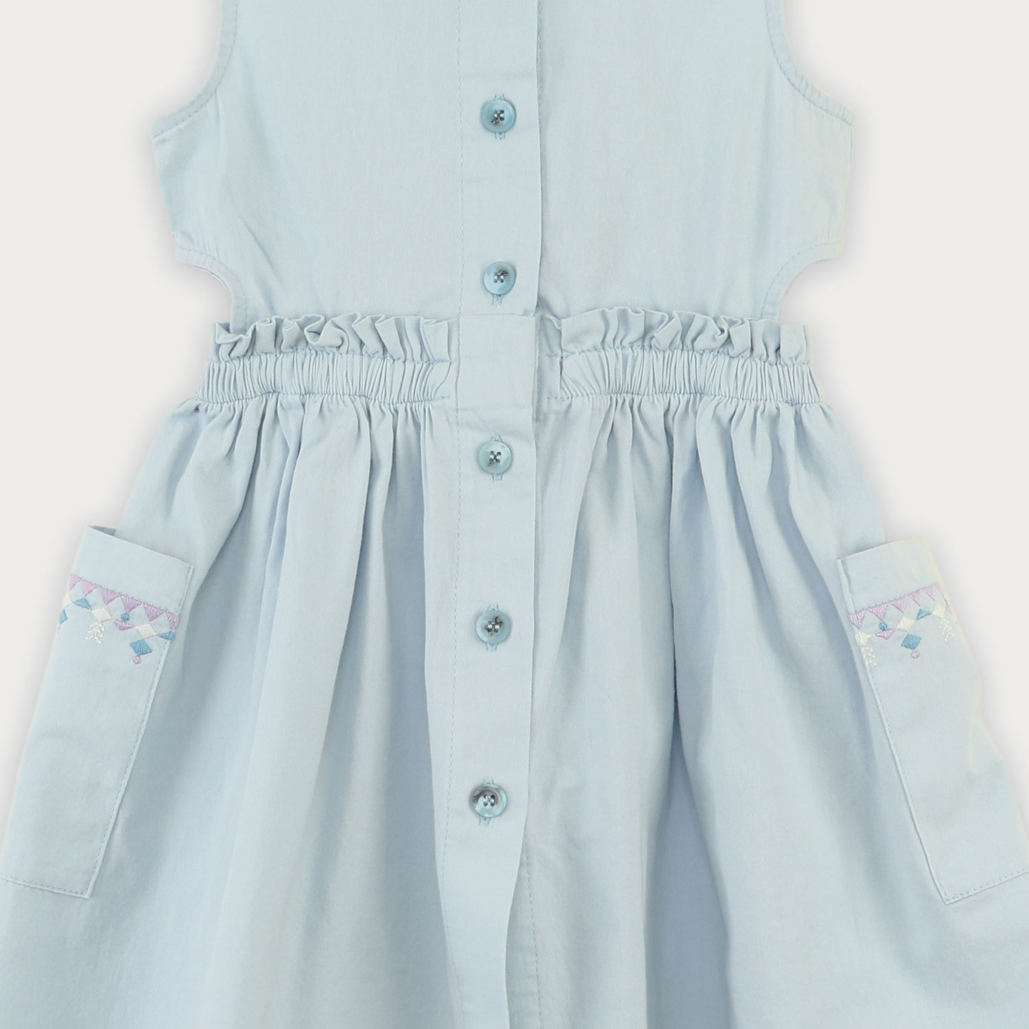 پیراهن کتان کمر کش آستین حلقه ای