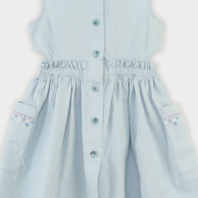 پیراهن کتان کمر کش آستین حلقه ای