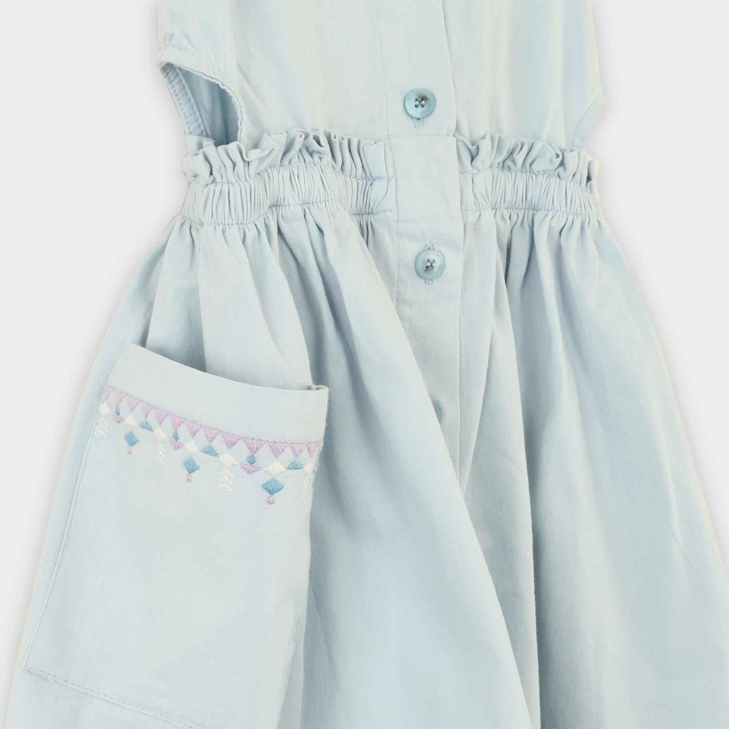 پیراهن کتان کمر کش آستین حلقه ای