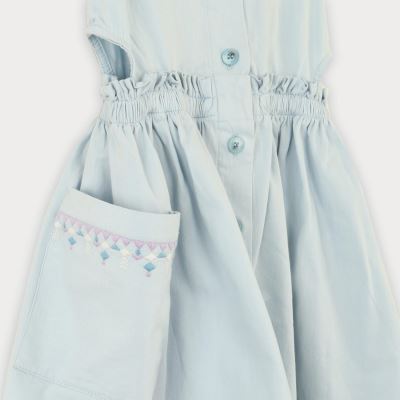 پیراهن کتان کمر کش آستین حلقه ای