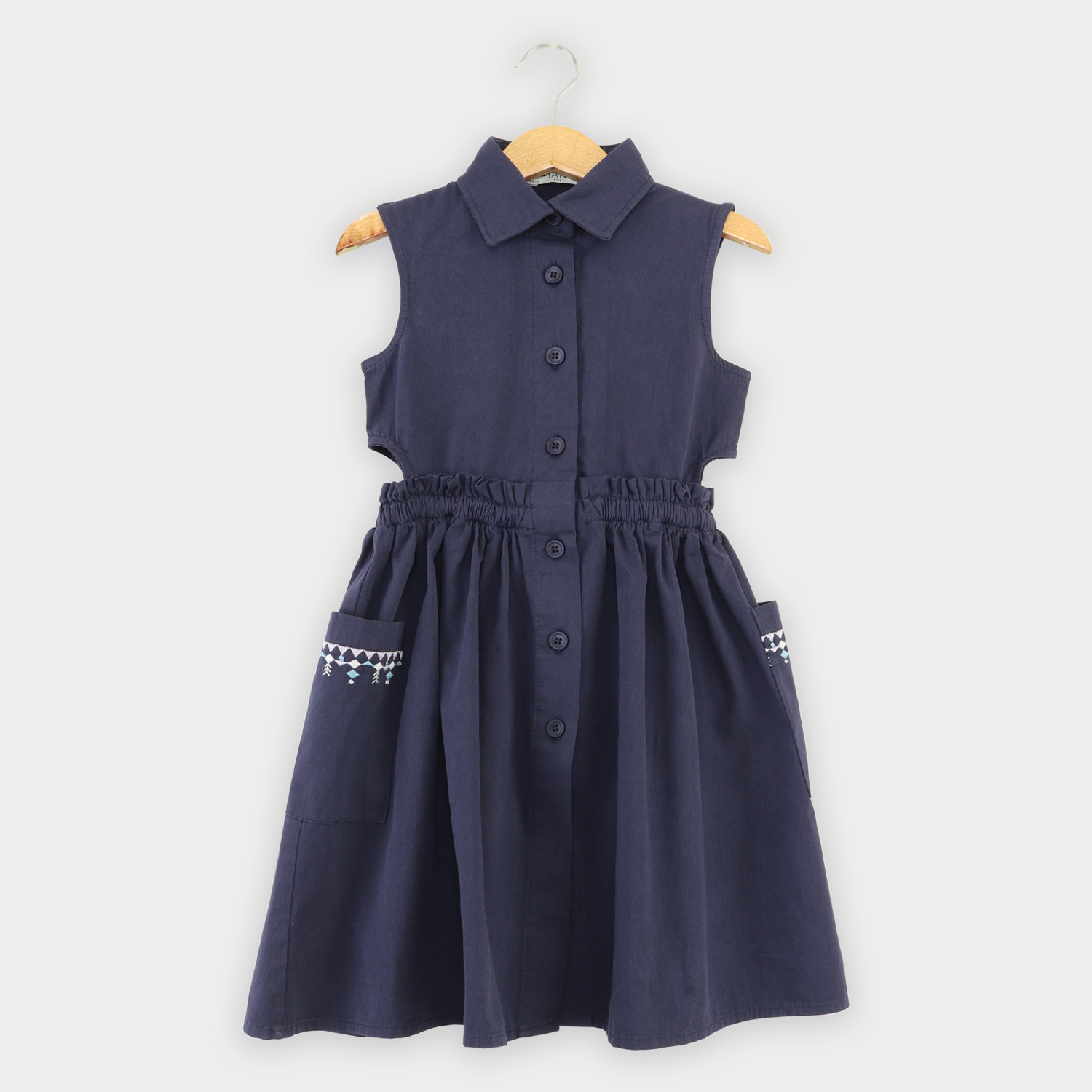 پیراهن کتان کمر کش آستین حلقه ای