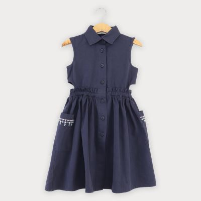 پیراهن کتان کمر کش آستین حلقه ای