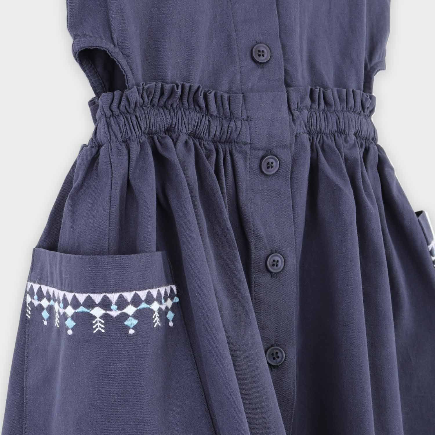 پیراهن کتان کمر کش آستین حلقه ای