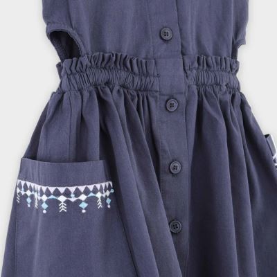 پیراهن کتان کمر کش آستین حلقه ای