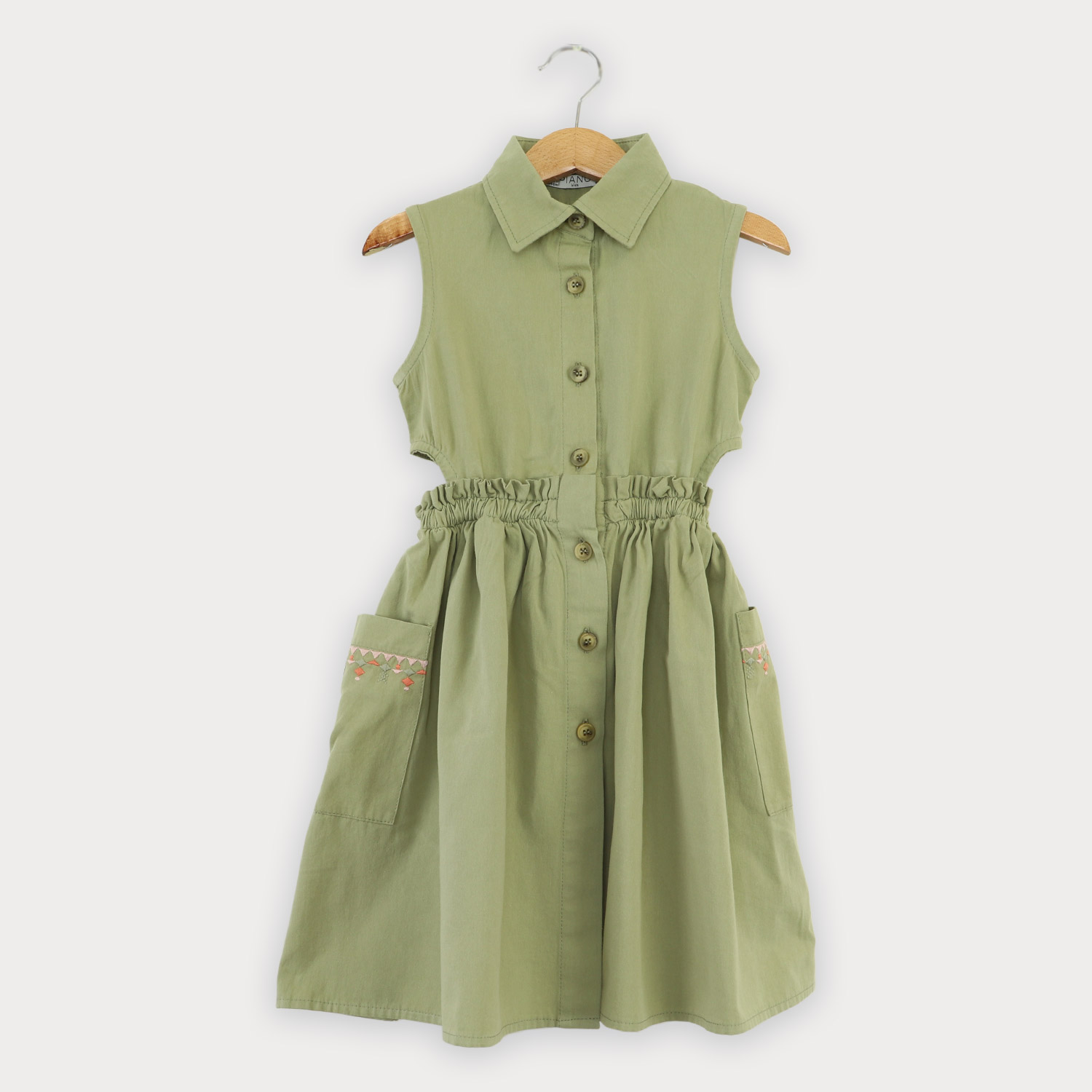 پیراهن کتان کمر کش آستین حلقه ای