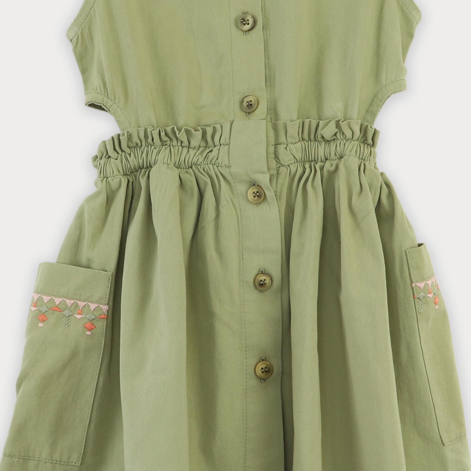 پیراهن کتان کمر کش آستین حلقه ای