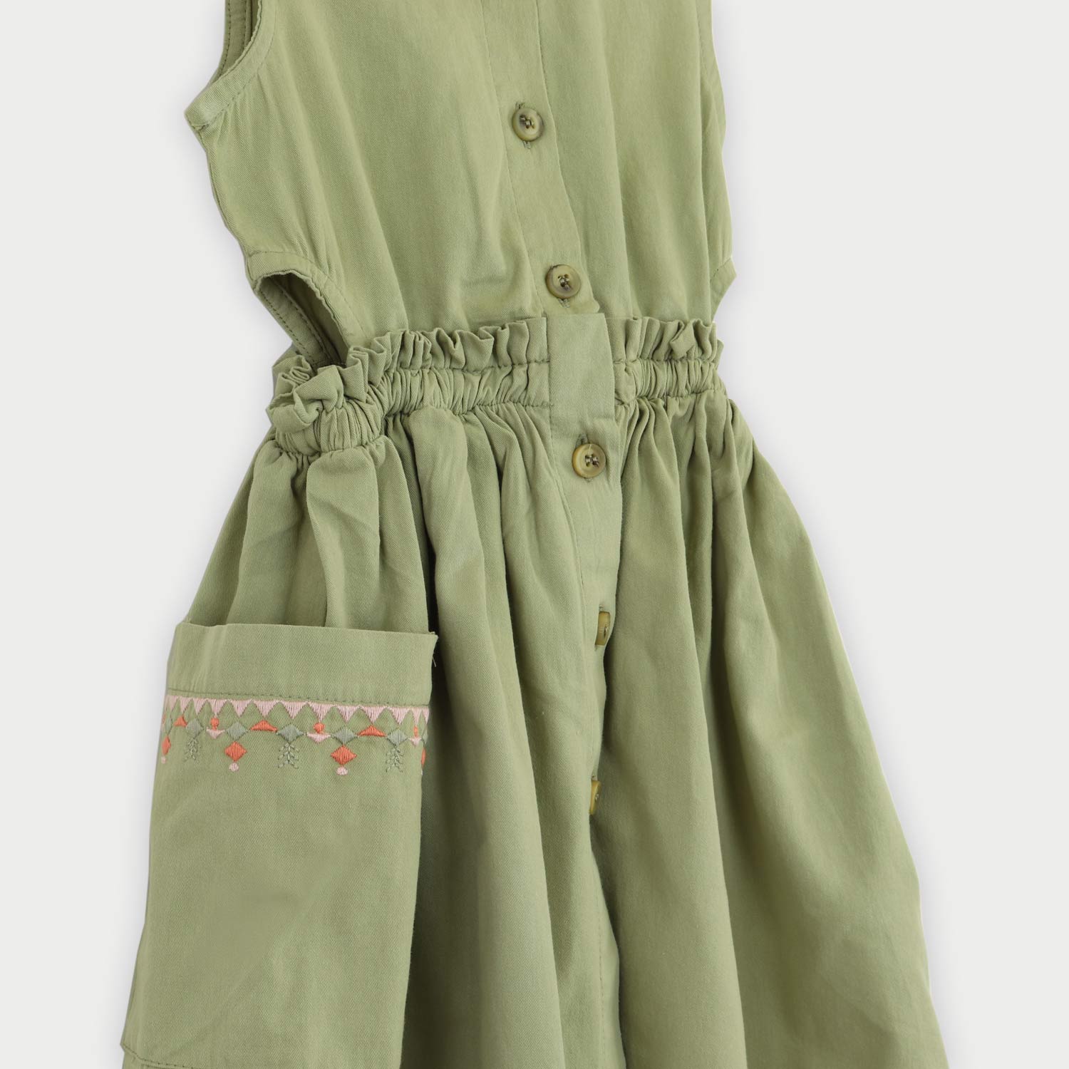 پیراهن کتان کمر کش آستین حلقه ای