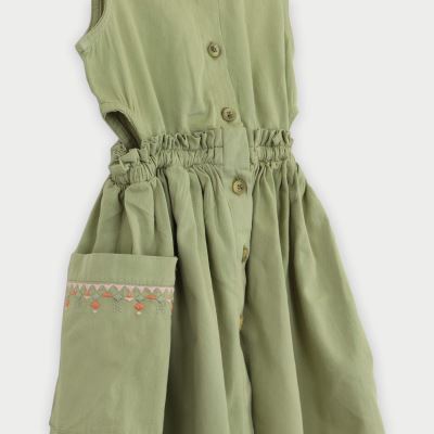 پیراهن کتان کمر کش آستین حلقه ای