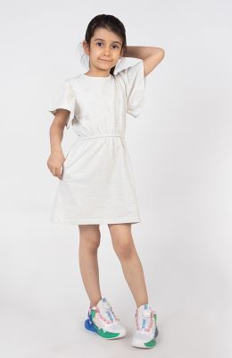 پیراهن یکرو لایکرا لمه دار آستین کوتاه والان دار