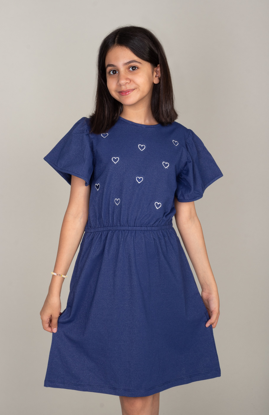 پیراهن یکرو لایکرا لمه دار آستین کوتاه والان دار