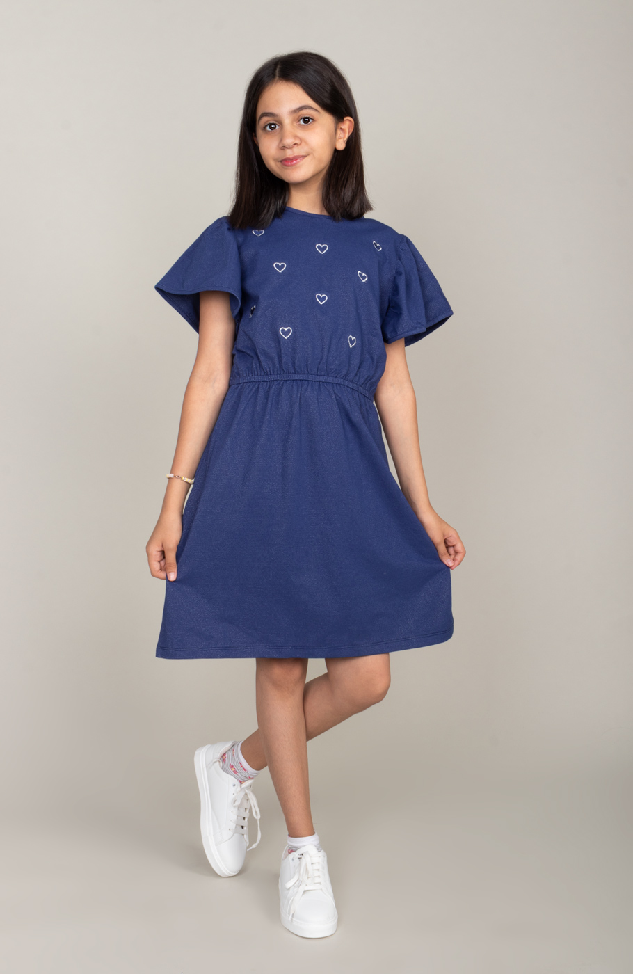 پیراهن یکرو لایکرا لمه دار آستین کوتاه والان دار