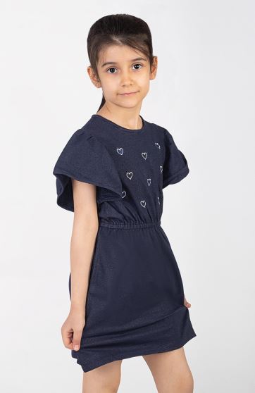 پیراهن یکرو لایکرا لمه دار آستین کوتاه والان دار