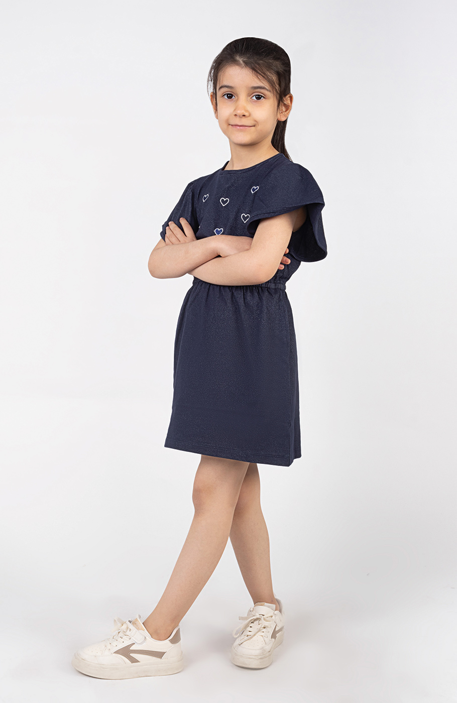 پیراهن یکرو لایکرا لمه دار آستین کوتاه والان دار