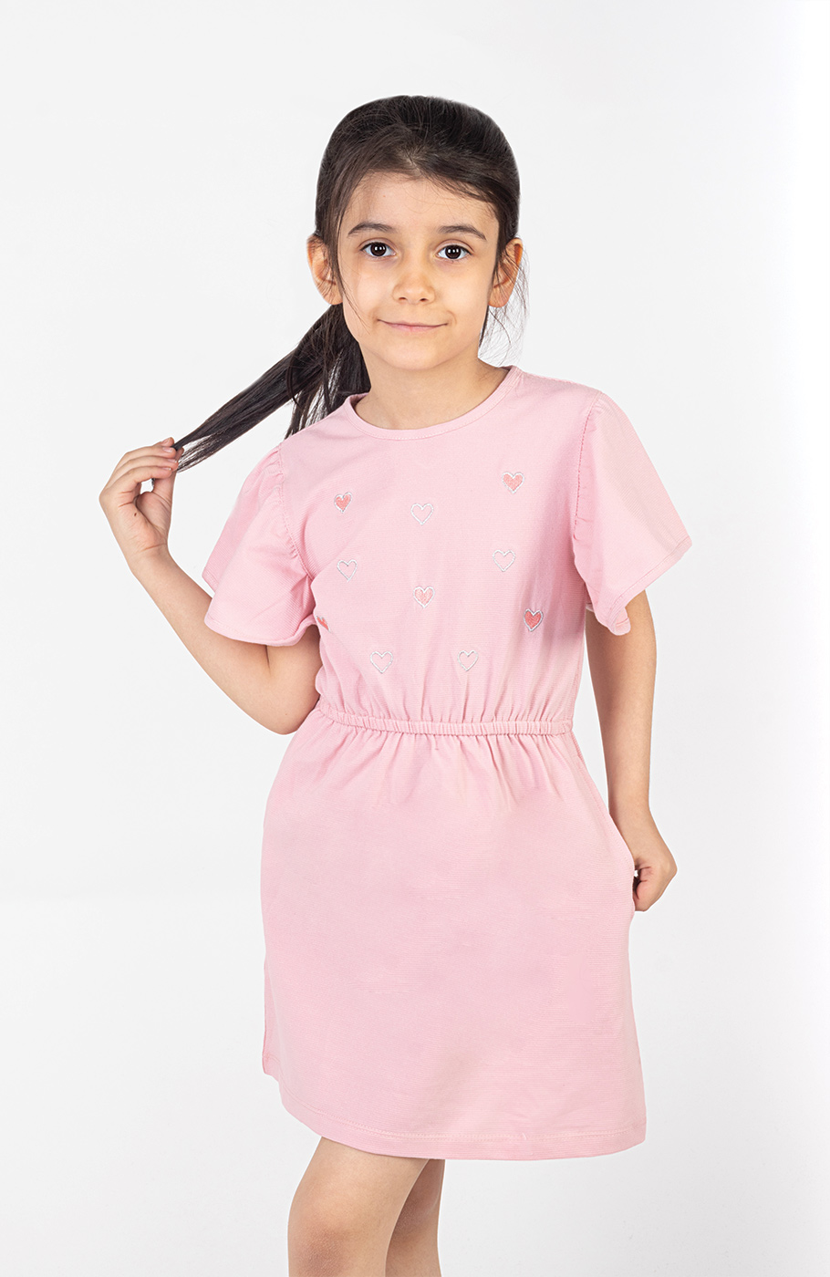 پیراهن یکرو لایکرا لمه دار آستین کوتاه والان دار