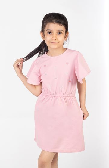 پیراهن یکرو لایکرا لمه دار آستین کوتاه والان دار