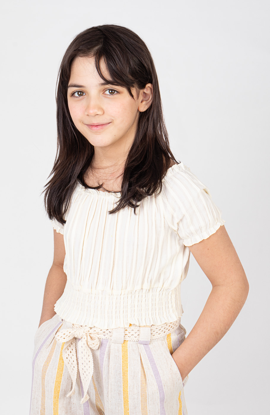 بلوز نیم تنه وال طرح راه راه برجسته آستین کوتاه