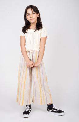 بلوز نیم تنه وال طرح راه راه برجسته آستین کوتاه