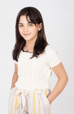 بلوز نیم تنه وال طرح راه راه برجسته آستین کوتاه