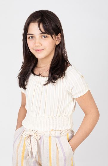 بلوز نیم تنه وال طرح راه راه برجسته آستین کوتاه