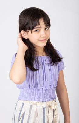 بلوز نیم تنه وال طرح راه راه برجسته آستین کوتاه