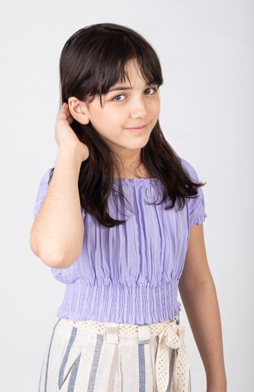 بلوز نیم تنه وال طرح راه راه برجسته آستین کوتاه