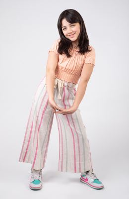 بلوز نیم تنه وال طرح راه راه برجسته آستین کوتاه