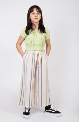 بلوز نیم تنه وال طرح راه راه برجسته آستین کوتاه