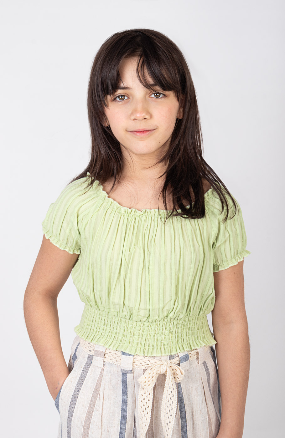 بلوز نیم تنه وال طرح راه راه برجسته آستین کوتاه