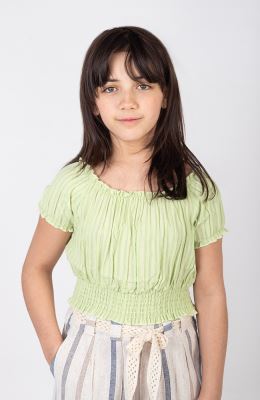 بلوز نیم تنه وال طرح راه راه برجسته آستین کوتاه