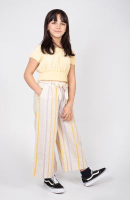 بلوز نیم تنه وال طرح راه راه برجسته آستین کوتاه