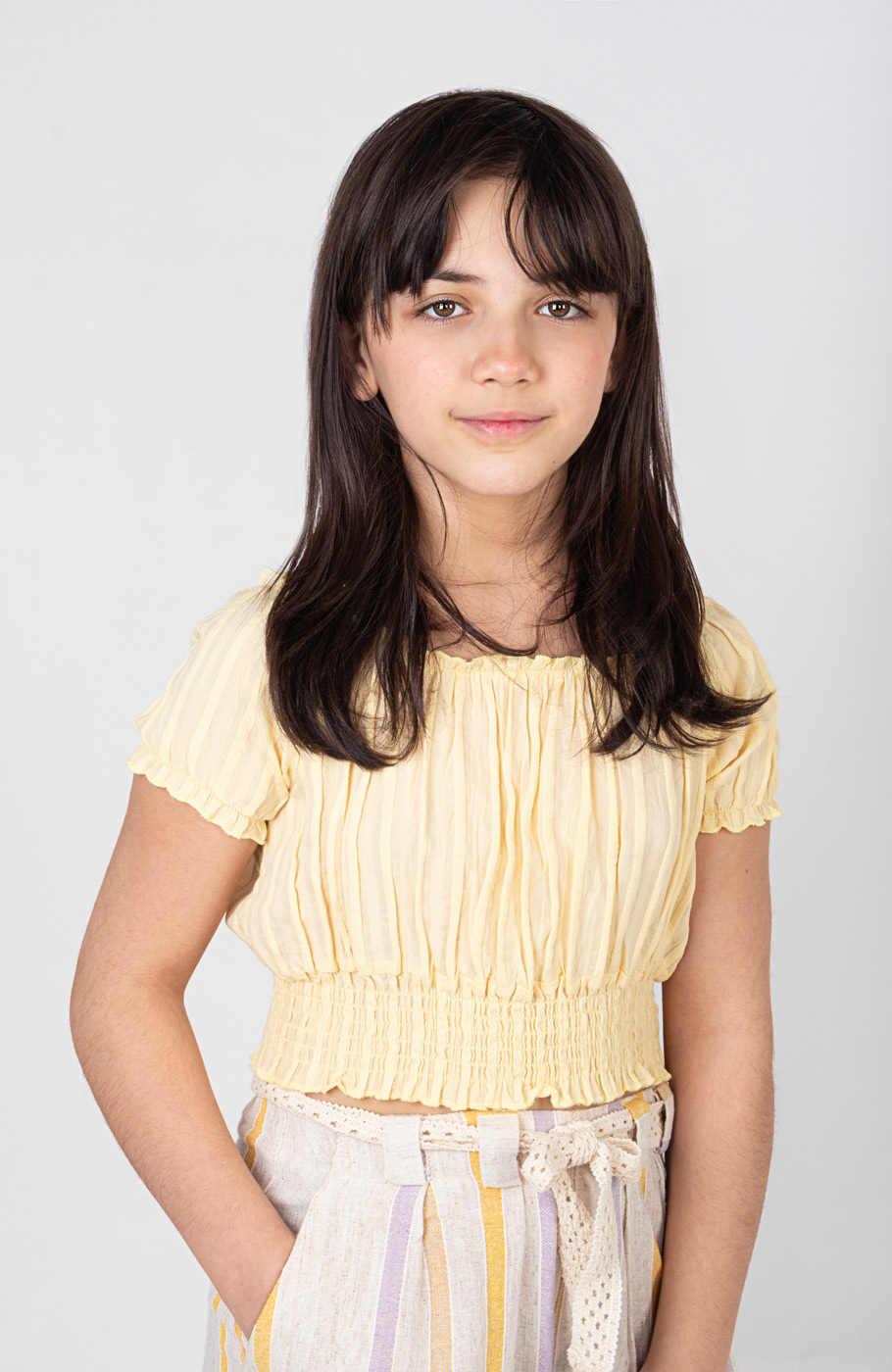 بلوز نیم تنه وال طرح راه راه برجسته آستین کوتاه