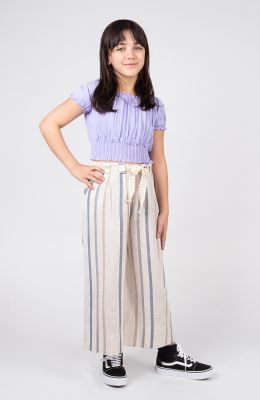 بلوز نیم تنه وال طرح راه راه برجسته آستین کوتاه