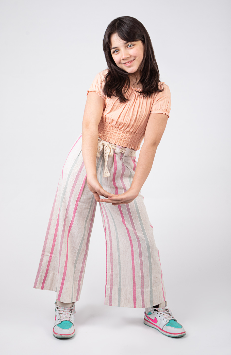 بلوز نیم تنه وال طرح راه راه برجسته آستین کوتاه