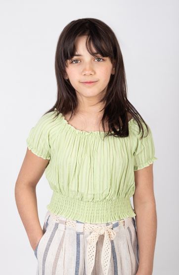 بلوز نیم تنه وال طرح راه راه برجسته آستین کوتاه