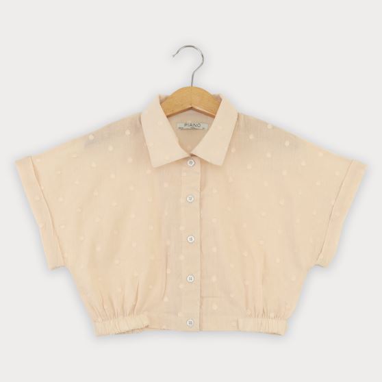 شومیز وال خالدار آستین کوتاه و تاپ یکرو لایکرا