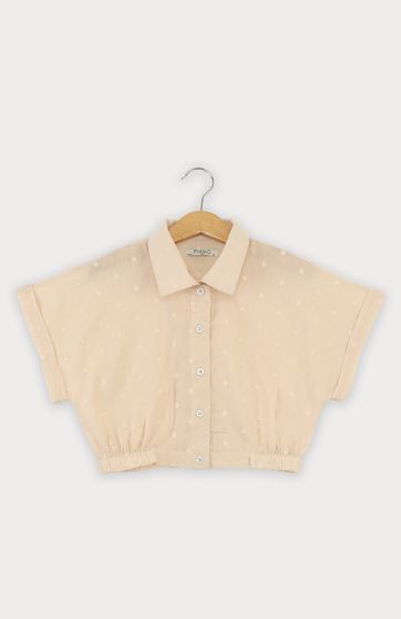 شومیز وال خالدار آستین کوتاه و تاپ یکرو لایکرا