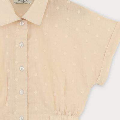 شومیز وال خالدار آستین کوتاه و تاپ یکرو لایکرا