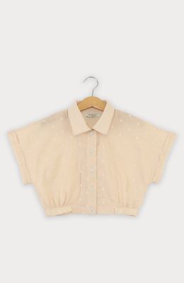 شومیز وال خالدار آستین کوتاه و تاپ یکرو لایکرا