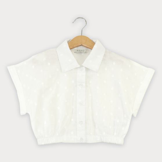 شومیز وال خالدار آستین کوتاه و تاپ یکرو لایکرا