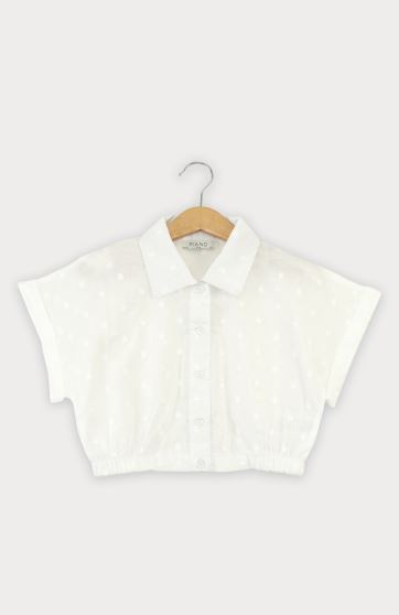 شومیز وال خالدار آستین کوتاه و تاپ یکرو لایکرا