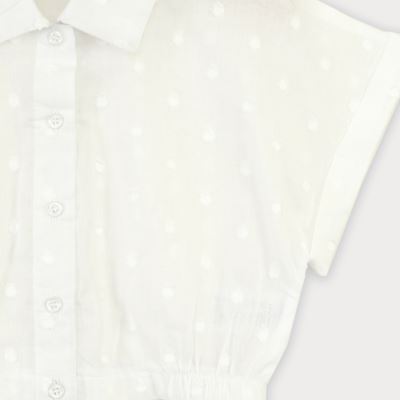 شومیز وال خالدار آستین کوتاه و تاپ یکرو لایکرا