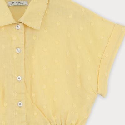 شومیز وال خالدار آستین کوتاه و تاپ یکرو لایکرا