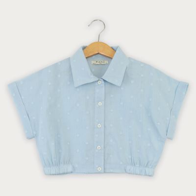 شومیز وال خالدار آستین کوتاه و تاپ یکرو لایکرا