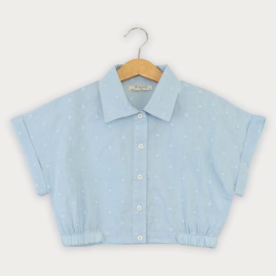 شومیز وال خالدار آستین کوتاه و تاپ یکرو لایکرا