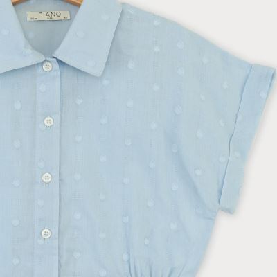 شومیز وال خالدار آستین کوتاه و تاپ یکرو لایکرا