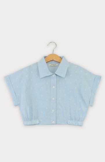 شومیز وال خالدار آستین کوتاه و تاپ یکرو لایکرا